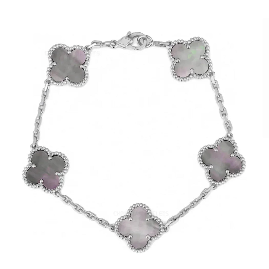 925 Silver Black Mother of Pearl Clover Bracelets for Men and Women 6" 7" and 8" Inches Adjustable - Jewelry Store by Erik Rayo