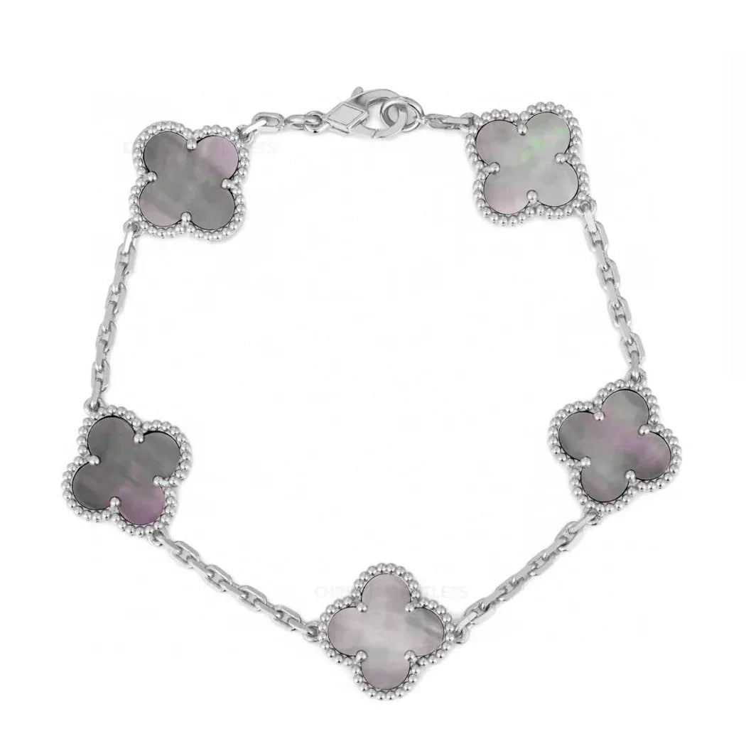 925 Silver Black Mother of Pearl Clover Bracelets for Men and Women 6" 7" and 8" Inches Adjustable - Jewelry Store by Erik Rayo