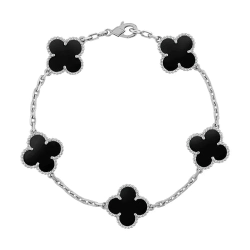 925 Silver Black and Silver Clover Bracelets for Men and Women 6" 7" and 8" Inches Adjustable - Jewelry Store by Erik Rayo