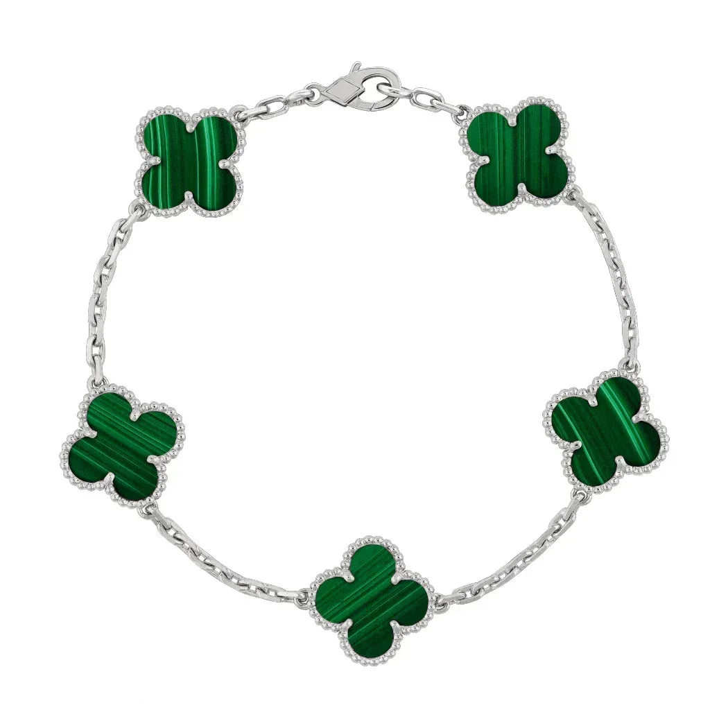 925 Silver Green and Silver Clover Bracelets for Men and Women 6" 7" and 8" Inches Adjustable - Jewelry Store by Erik Rayo