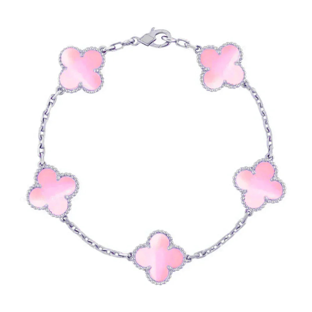 925 Silver Pink and Silver Clover Bracelets for Men and Women 6" 7" and 8" Inches Adjustable - Jewelry Store by Erik Rayo