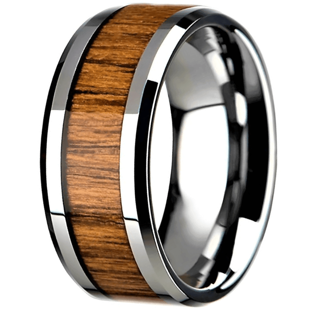 Men's Wedding Band Rings - Koa Wood Inlay Beveled Edge - Wedding Rings for Men and Women - Jewelry Store by Erik Rayo