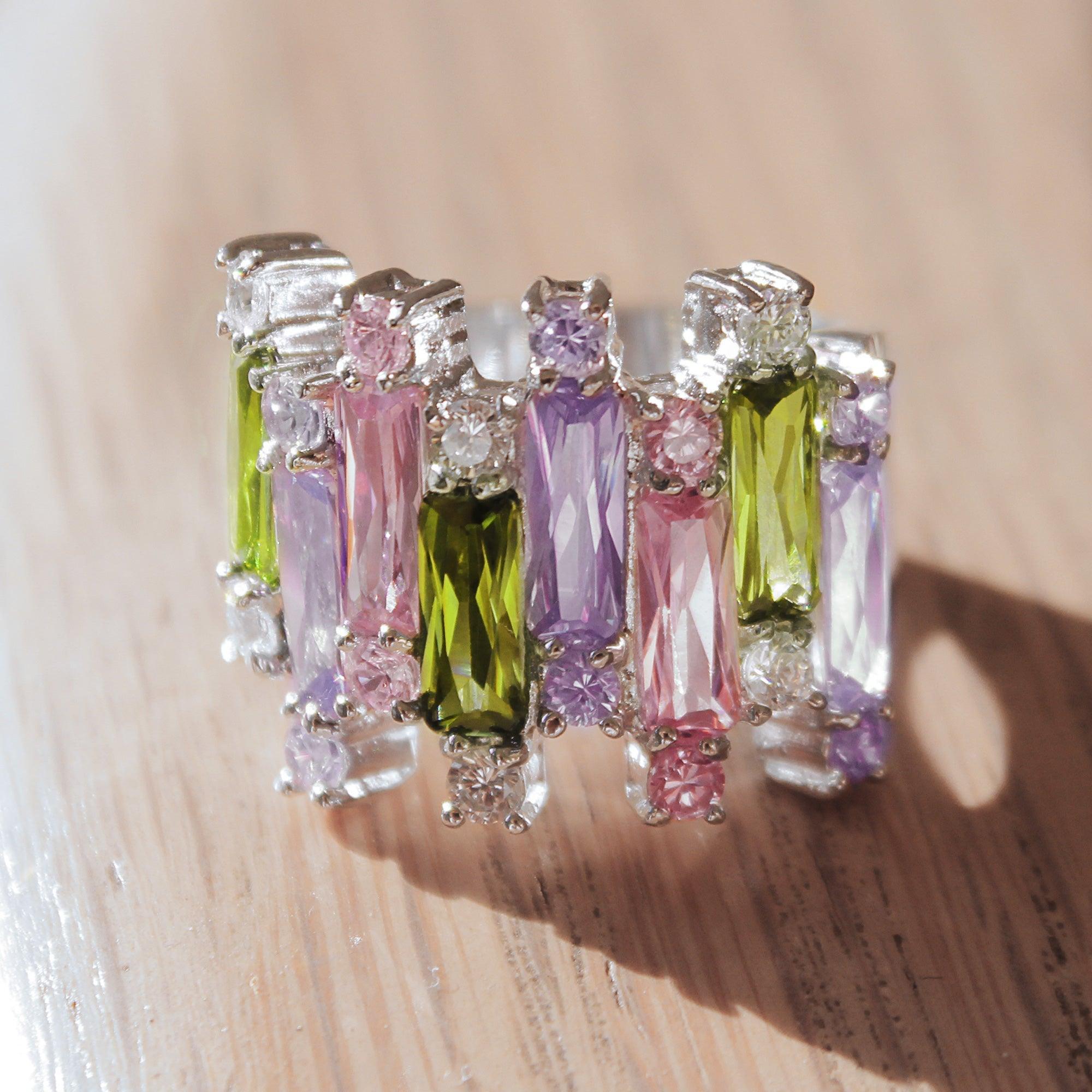 Kora Cocktail Ring - 925 Sterling Silver, AAA CZ , Multi Color - 37611 - Jewelry Store by Erik Rayo