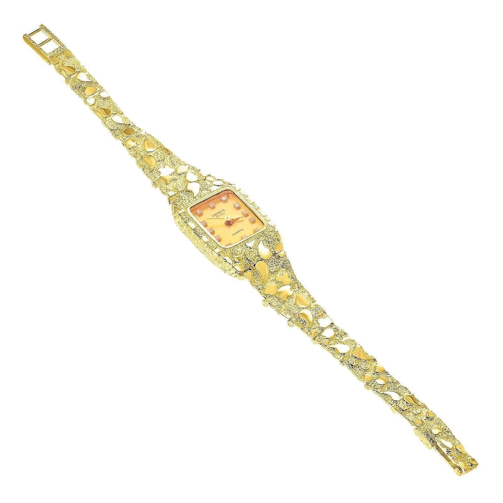 Ladies 10k Yellow Gold Nugget Band Wrist Watch Geneve with Diamonds 7-7.5 25.8g - Jewelry Store by Erik Rayo