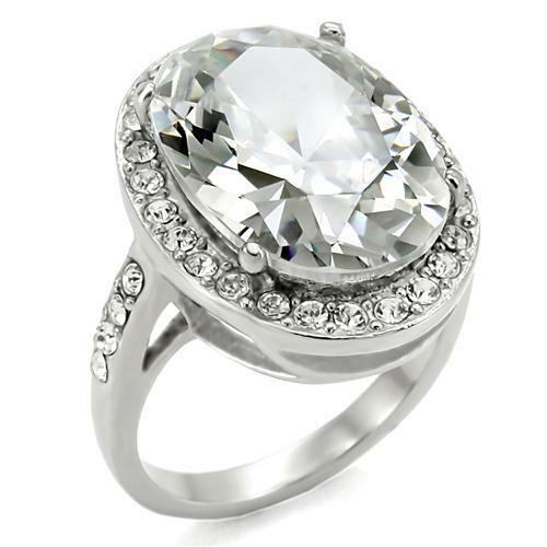 Large Oval Cut AAA CZ Stainless Steel Engagement Bold Ring Women's - Jewelry Store by Erik Rayo
