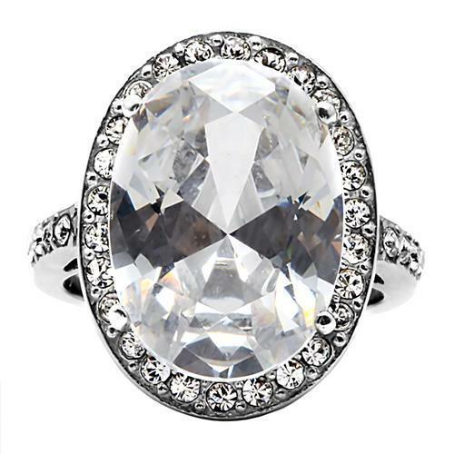 Large Oval Cut AAA CZ Stainless Steel Engagement Bold Ring Women's - Jewelry Store by Erik Rayo