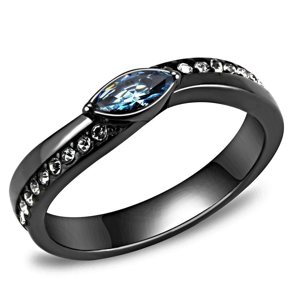 Light Black Womens Ring Anillo Para Mujer 316L Stainless Steel Ring with AAA Grade CZ in Blue Royal - Jewelry Store by Erik Rayo