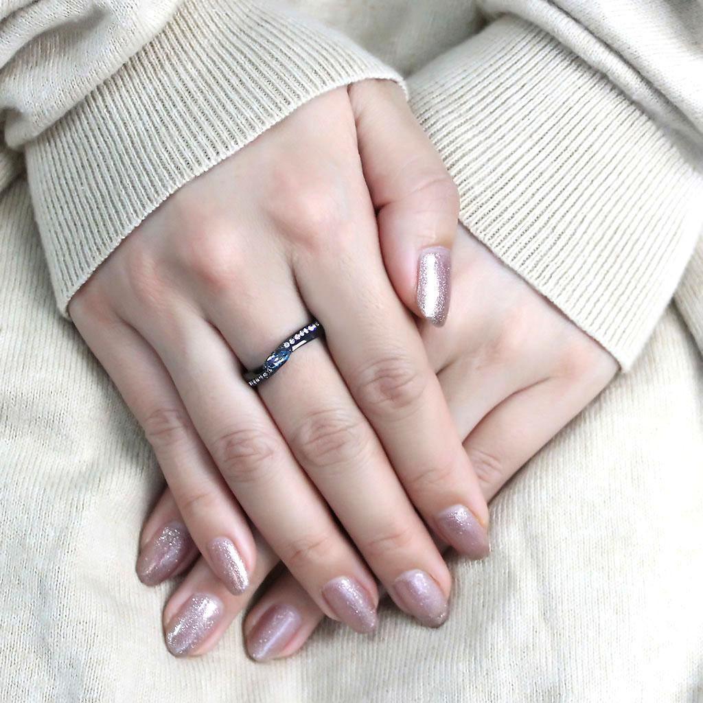 Light Black Womens Ring Anillo Para Mujer 316L Stainless Steel Ring with AAA Grade CZ in Blue Royal - Jewelry Store by Erik Rayo