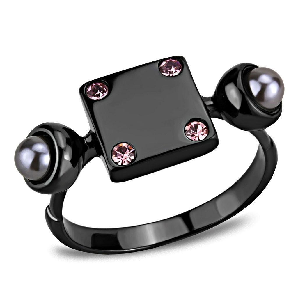 Light Black Womens Ring Anillo Para Mujer 316L Stainless Steel Ring with Synthetic Pearl in Gray - Jewelry Store by Erik Rayo