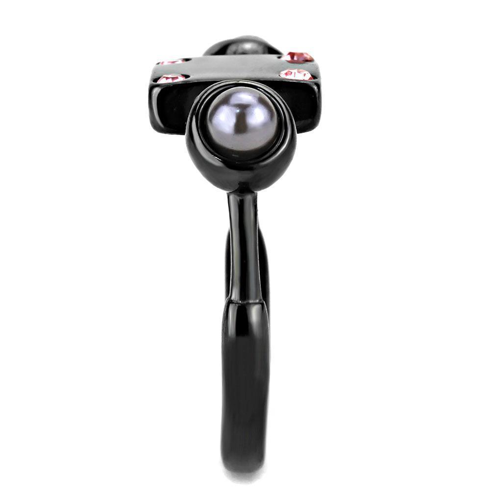 Light Black Womens Ring Anillo Para Mujer 316L Stainless Steel Ring with Synthetic Pearl in Gray - Jewelry Store by Erik Rayo