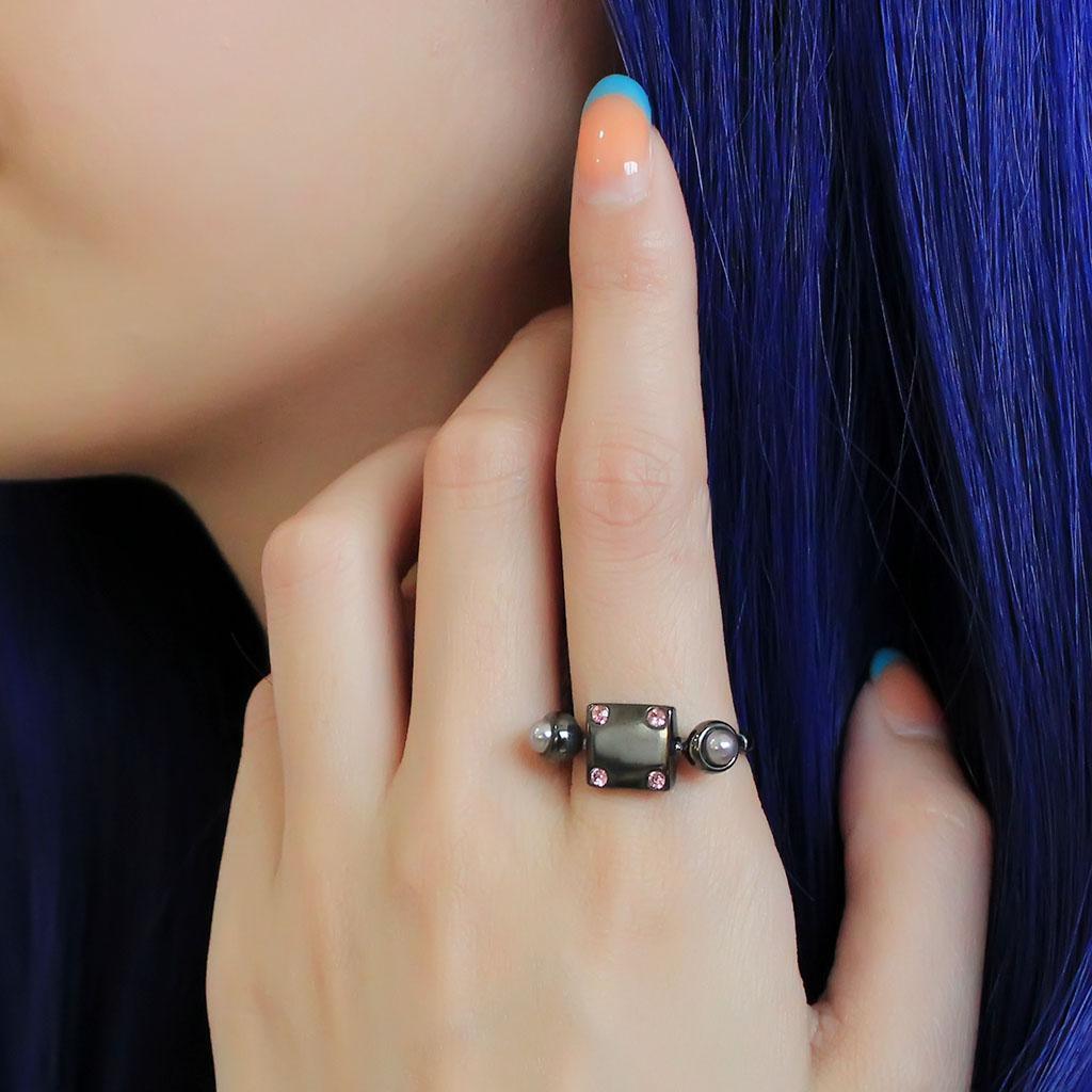 Light Black Womens Ring Anillo Para Mujer 316L Stainless Steel Ring with Synthetic Pearl in Gray - Jewelry Store by Erik Rayo