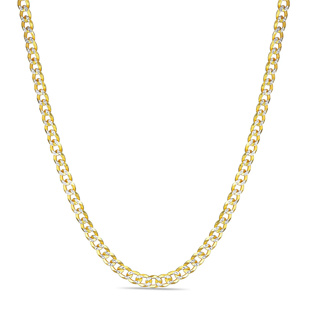 Real Solid 925 Sterling Silver Chain  Diamond Cut Cuban Curb Gold Plated Two Tone