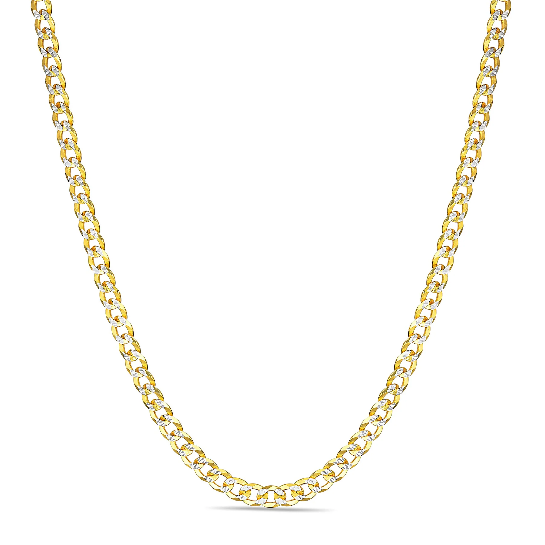 Real Solid 925 Sterling Silver Chain  Diamond Cut Cuban Curb Gold Plated Two Tone