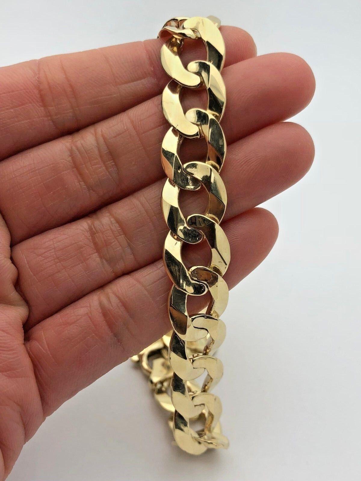 Men's 10k Yellow Gold Flat Cuban Link Chain Bracelet 7" 12.5mm 25.2 grams - Jewelry Store by Erik Rayo