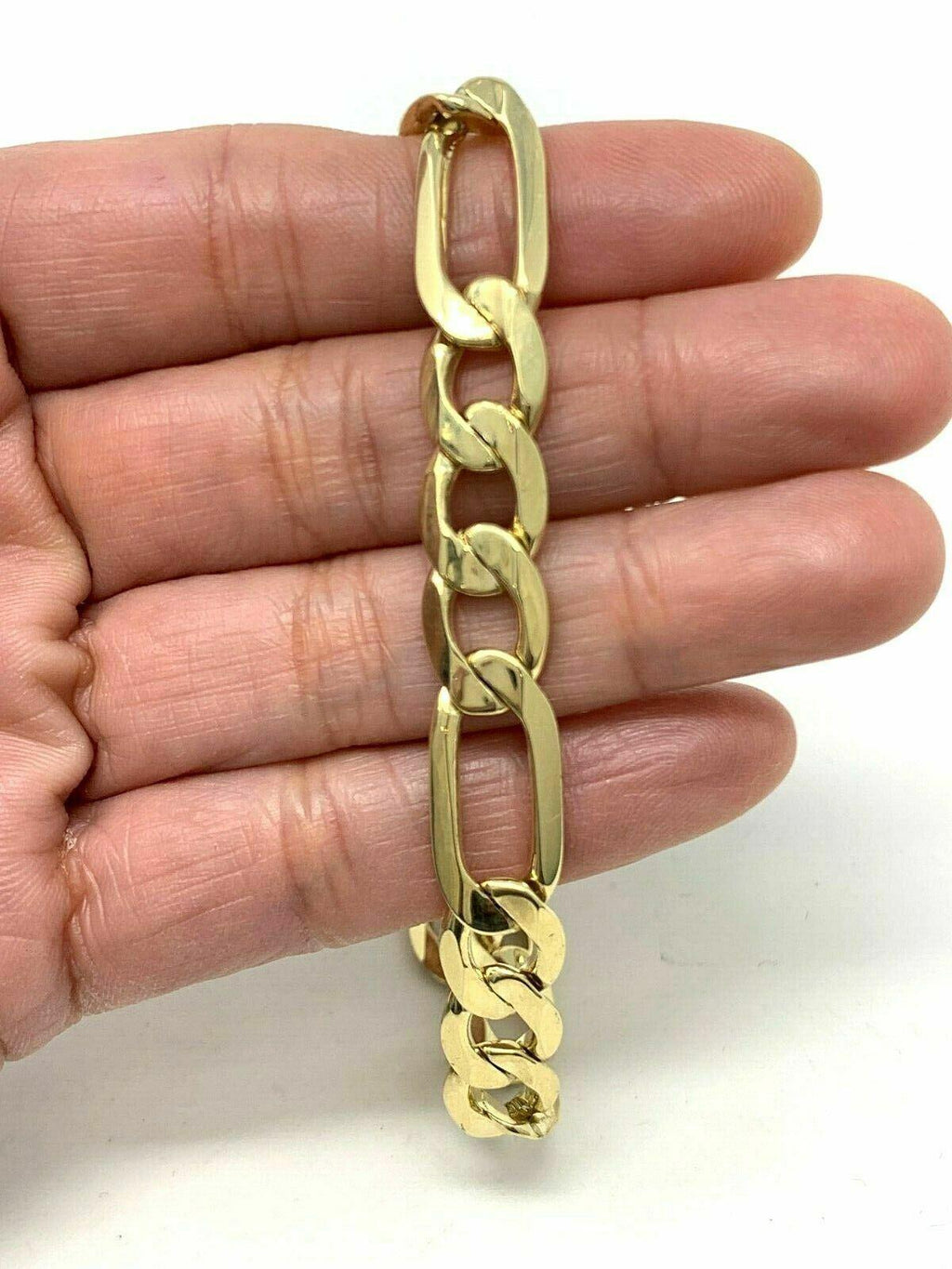 Men's 10k Yellow Gold Solid Figaro Bracelet Link Chain 9" 9.6mm 24.5 grams - Jewelry Store by Erik Rayo