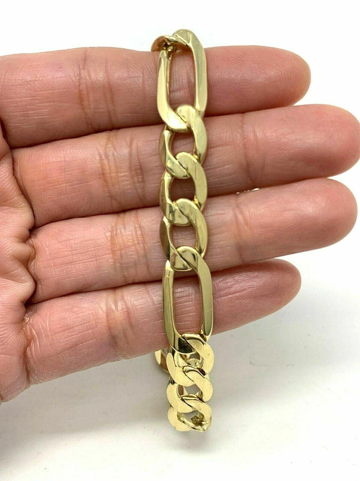 Men's 10k Yellow Gold Solid Figaro Bracelet Link Chain 9" 9.6mm 24.5 grams - Jewelry Store by Erik Rayo