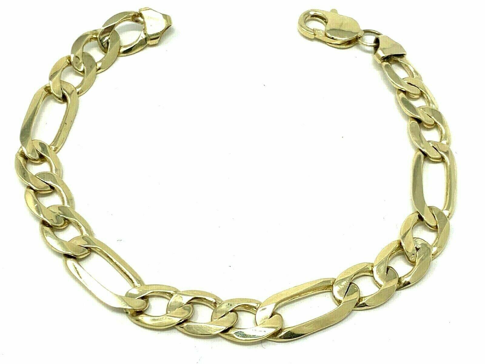 Men's 10k Yellow Gold Solid Figaro Bracelet Link Chain 9" 9.6mm 24.5 grams - Jewelry Store by Erik Rayo