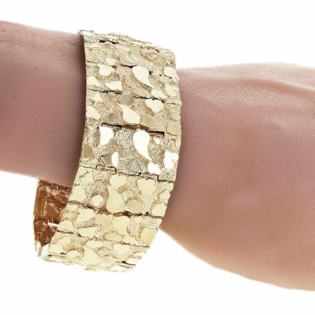 Men's 10k Yellow Gold Solid Nugget Bracelet Link 7-7.5" 31mm 81 grams - Jewelry Store by Erik Rayo