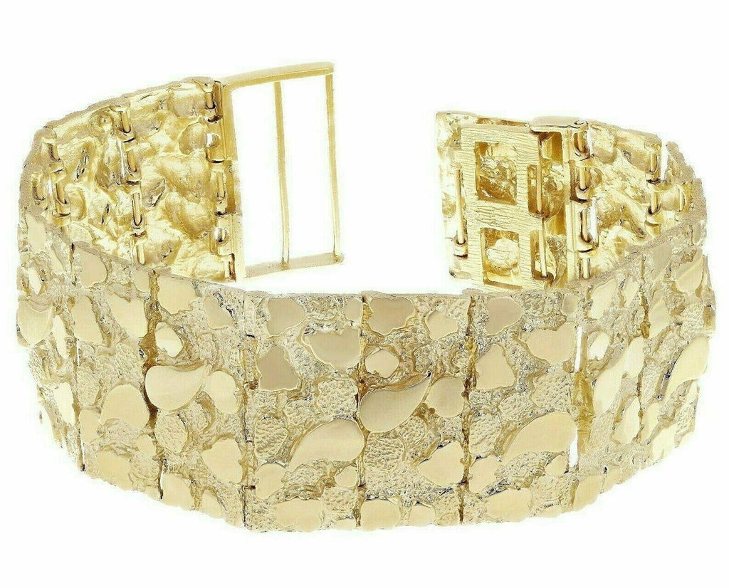 Men's 10k Yellow Gold Solid Nugget Bracelet Link 7-7.5" 31mm 81 grams - Jewelry Store by Erik Rayo