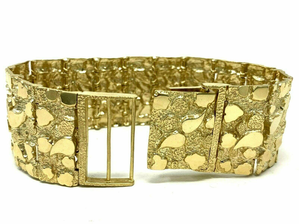 Men's 10k Yellow Gold Solid Nugget Bracelet Link 7-7.5" 31mm 81 grams - Jewelry Store by Erik Rayo