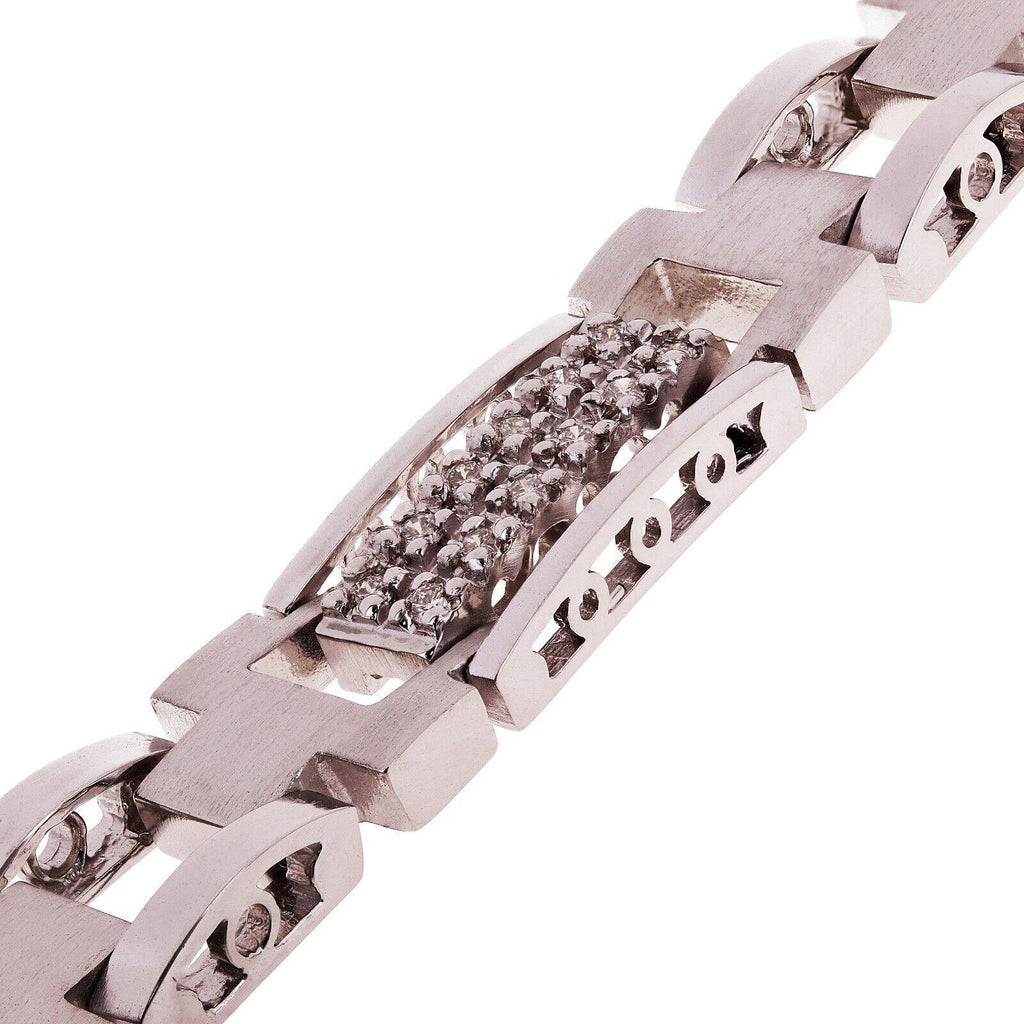 Men's 14k White Gold 1.00ctw Diamond Watch Link Bracelet 8" 10mm 35.4 grams - Jewelry Store by Erik Rayo