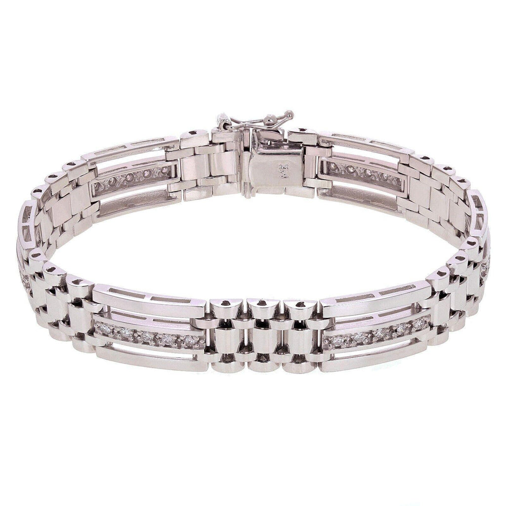 Men's 14k White Gold 1.00ctw Diamond Watch Link Bracelet 8.25" 11.2mm 35.8 grams - Jewelry Store by Erik Rayo
