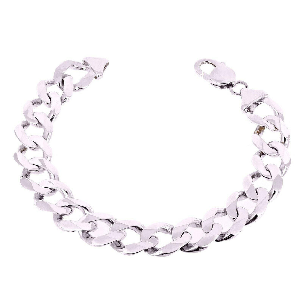 Men's 14k White Gold Solid Cuban Chain Bracelet Link 7.5" 12.5mm 37.5 grams - Jewelry Store by Erik Rayo