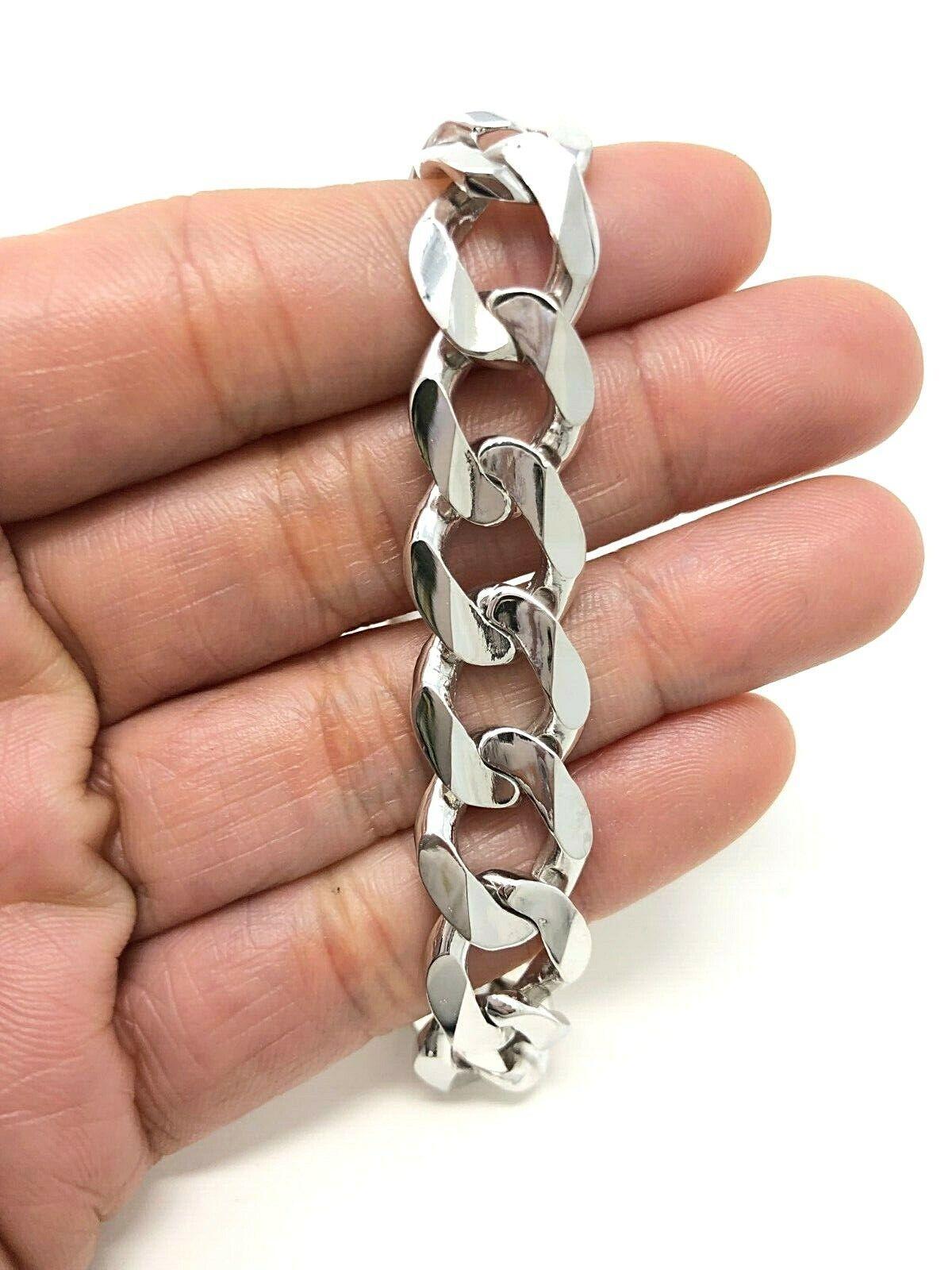 Men's 14k White Gold Solid Cuban Chain Bracelet Link 9" 12.5mm 45 grams - Jewelry Store by Erik Rayo
