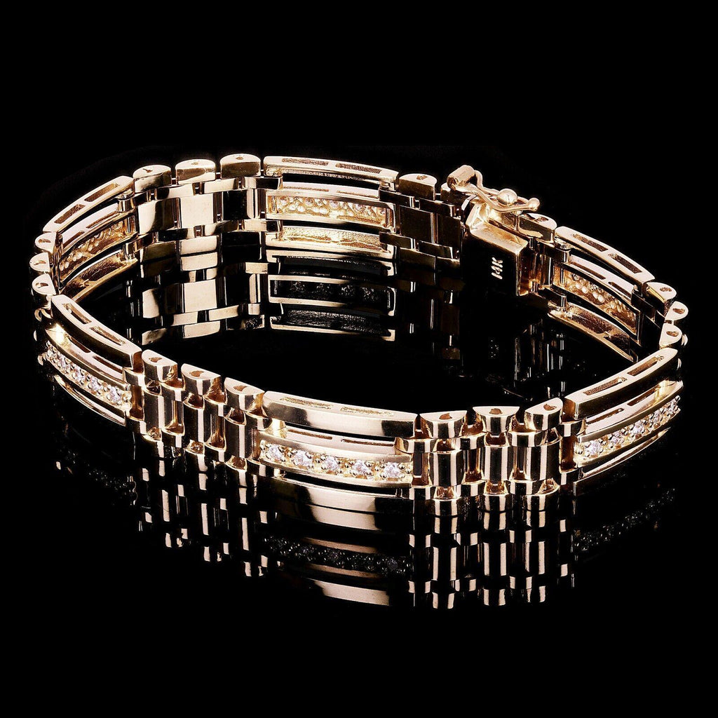Men's 14k Yellow Gold 1.00ctw Diamond Watch Link Bracelet 8" 11.2mm 34.3 grams - Jewelry Store by Erik Rayo