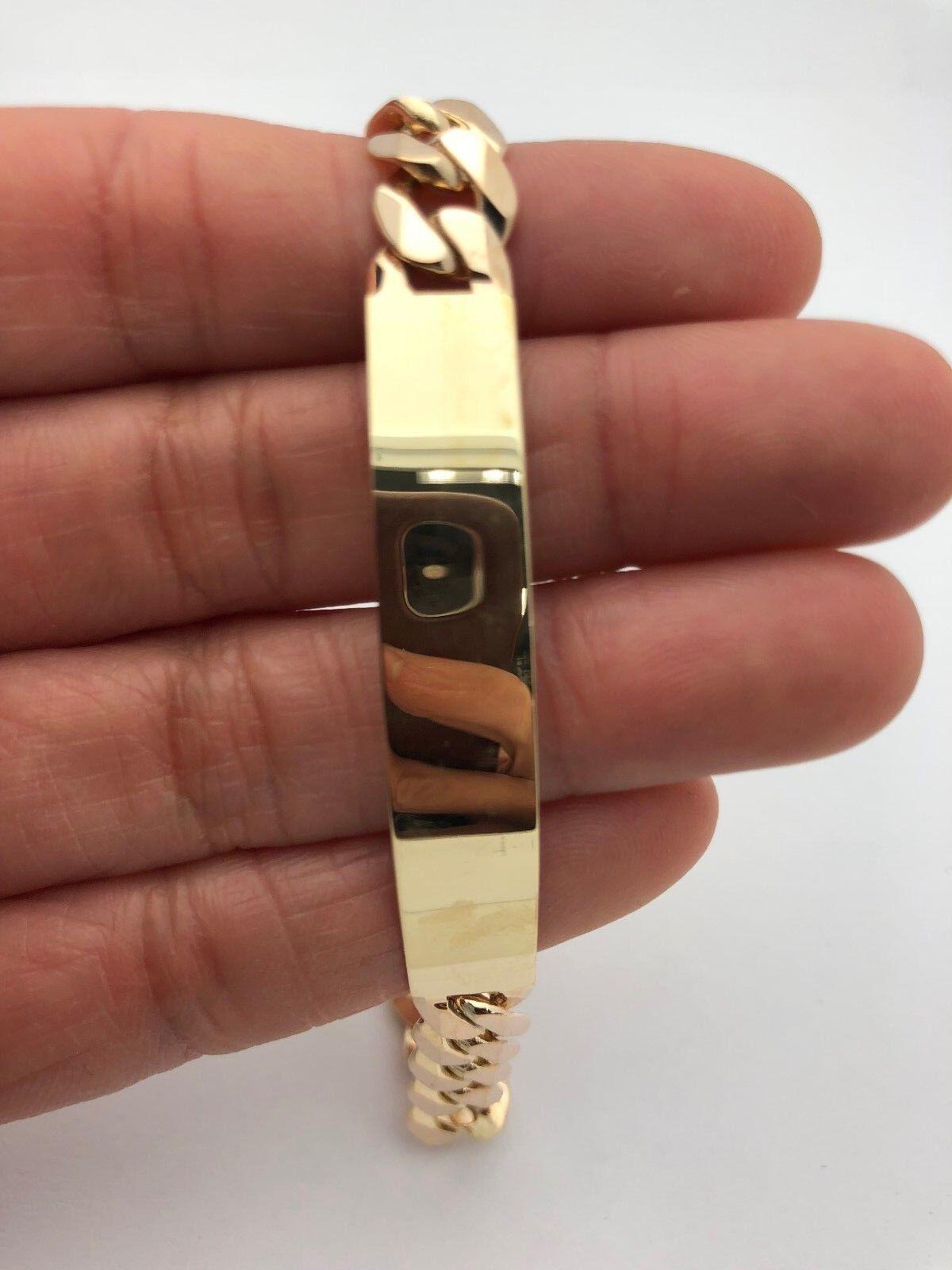 Men's 14k Yellow Gold Handmade Cuban ID Bracelet 8" 9.1mm 23.7 grams - Jewelry Store by Erik Rayo