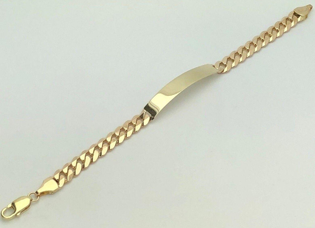 Men's 14k Yellow Gold Handmade Cuban ID Bracelet 8" 9.1mm 23.7 grams - Jewelry Store by Erik Rayo