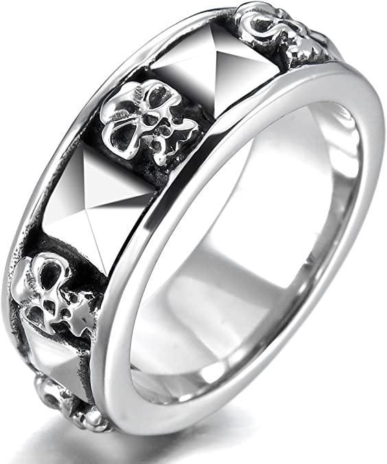 Men's Band Ring Skull Pyramid Size 9-14 Stainless Steel Biker - Jewelry Store by Erik Rayo