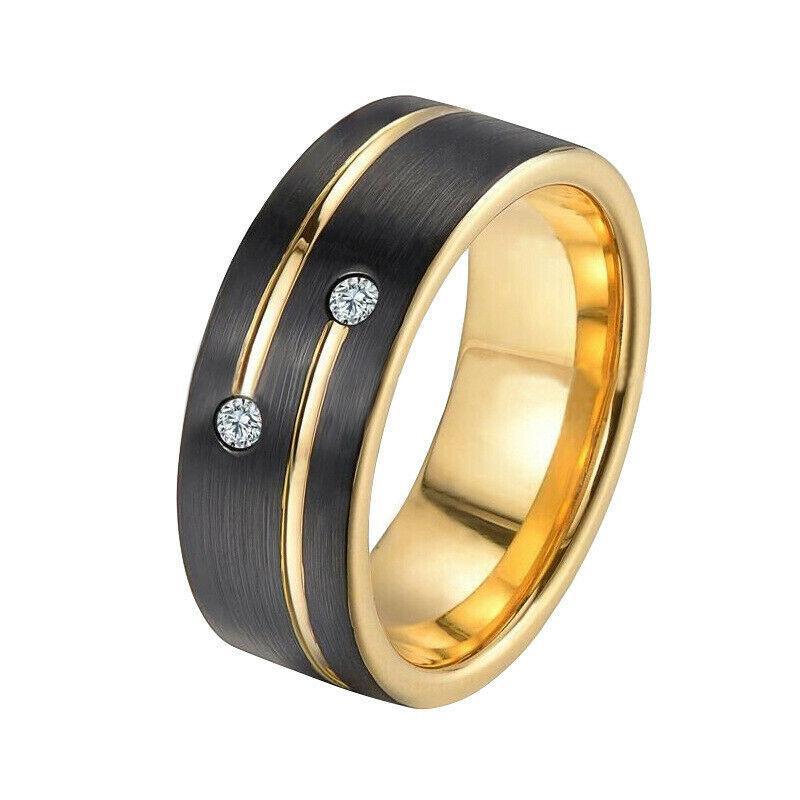 Men's Band Ring Tungsten Carbide 8mm Vegas Black and Gold - Jewelry Store by Erik Rayo