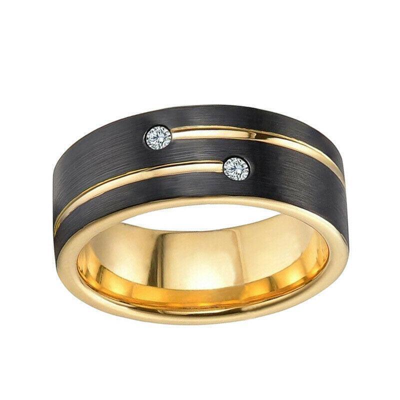 Men's Band Ring Tungsten Carbide 8mm Vegas Black and Gold - Jewelry Store by Erik Rayo