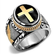 Load image into Gallery viewer, Men&#39;s Ring Cross Black Silver &amp; Gold Stainless Steel Christian - Jewelry Store by Erik Rayo
