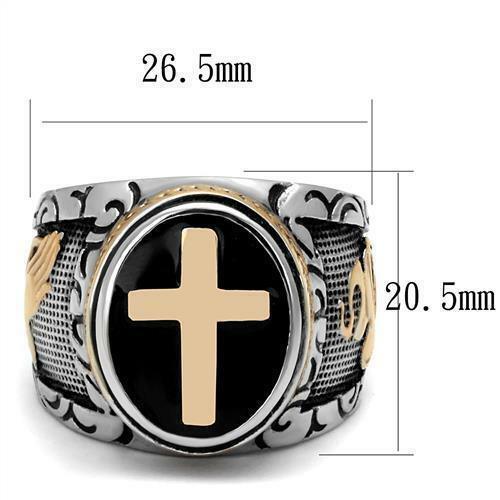 Men's Ring Cross Black Silver & Gold Stainless Steel Christian - Jewelry Store by Erik Rayo
