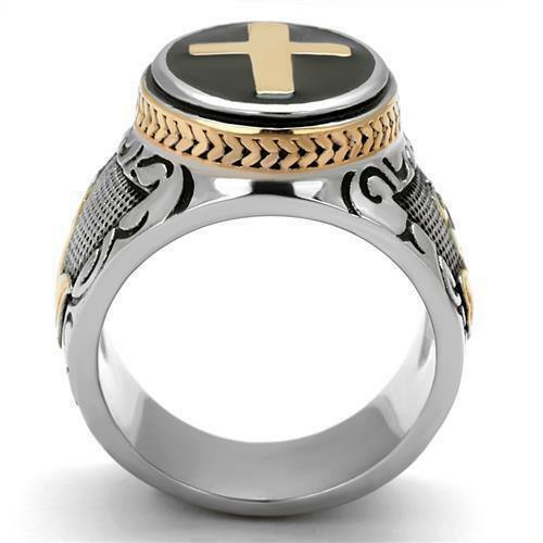 Men's Ring Cross Black Silver & Gold Stainless Steel Christian - Jewelry Store by Erik Rayo