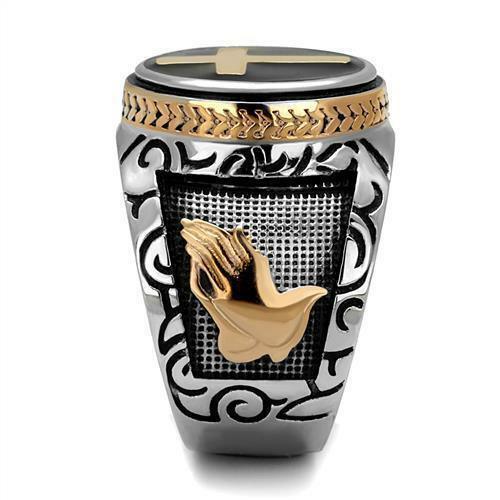 Men's Ring Cross Black Silver & Gold Stainless Steel Christian - Jewelry Store by Erik Rayo