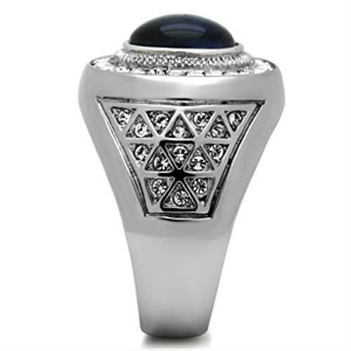 Men's Ring Oval Cut Dark Blue Dome Stainless Steel - Jewelry Store by Erik Rayo
