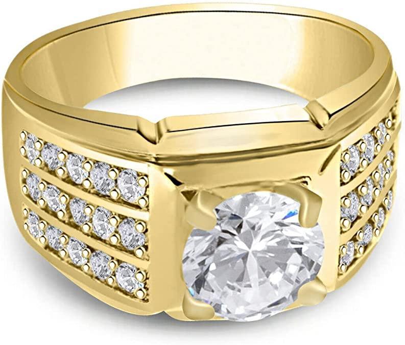 Men's Ring Round Cut Bold 3.5ct Brilliant CZ Stainless Steel Ring - Jewelry Store by Erik Rayo