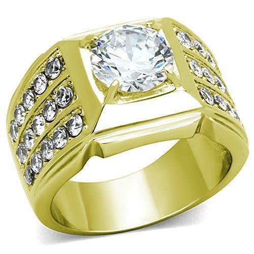 Men's Ring Round Cut Bold 3.5ct Brilliant CZ Stainless Steel Ring - Jewelry Store by Erik Rayo