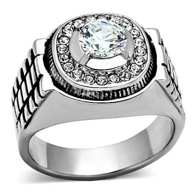 Men's Ring Round Halo Stainless Steel Raised CZ Bold Silver Tone Ring Size 8-13 - Jewelry Store by Erik Rayo