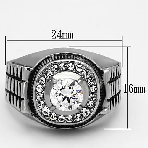 Men's Ring Round Halo Stainless Steel Raised CZ Bold Silver Tone Ring Size 8-13 - Jewelry Store by Erik Rayo
