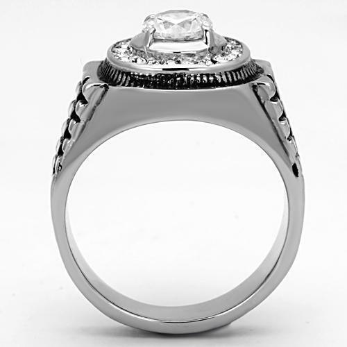 Men's Ring Round Halo Stainless Steel Raised CZ Bold Silver Tone Ring Size 8-13 - Jewelry Store by Erik Rayo