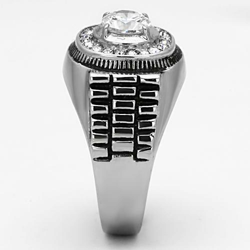 Men's Ring Round Halo Stainless Steel Raised CZ Bold Silver Tone Ring Size 8-13 - Jewelry Store by Erik Rayo