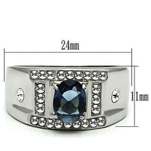 Load image into Gallery viewer, Men&#39;s Ring Sapphire Stainless Steel Oval Dark Blue Montana CZ Clear Accents Ring - Jewelry Store by Erik Rayo
