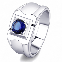 Load image into Gallery viewer, Men&#39;s Sapphire Ring Stainless Steel Round Dark Blue Montana CZ Square - Jewelry Store by Erik Rayo
