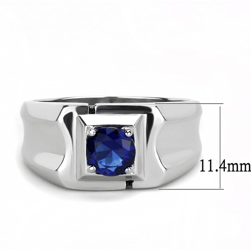 Men's Sapphire Ring Stainless Steel Round Dark Blue Montana CZ Square - Jewelry Store by Erik Rayo