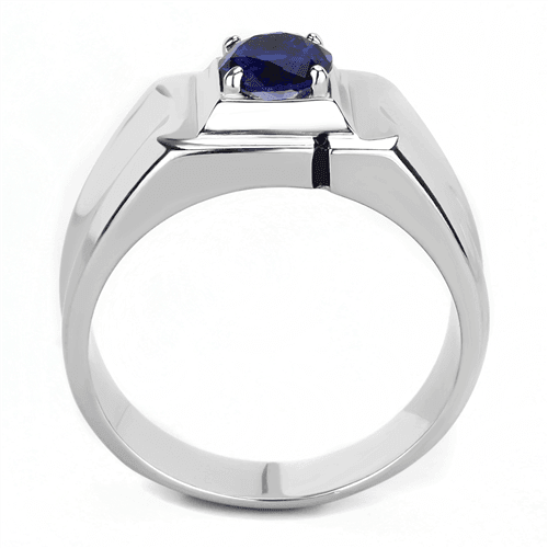 Men's Sapphire Ring Stainless Steel Round Dark Blue Montana CZ Square - Jewelry Store by Erik Rayo