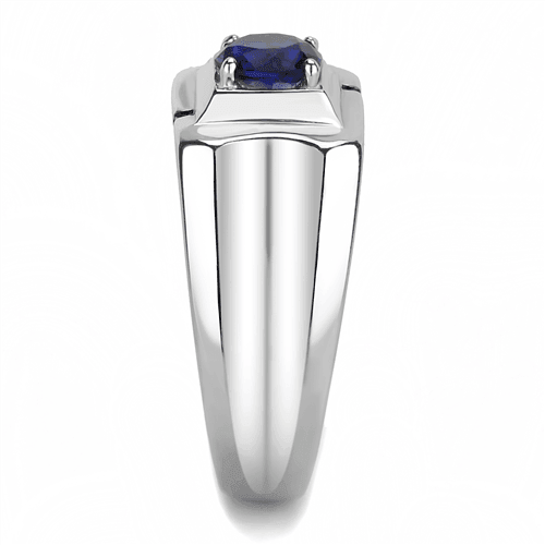 Men's Sapphire Ring Stainless Steel Round Dark Blue Montana CZ Square - Jewelry Store by Erik Rayo